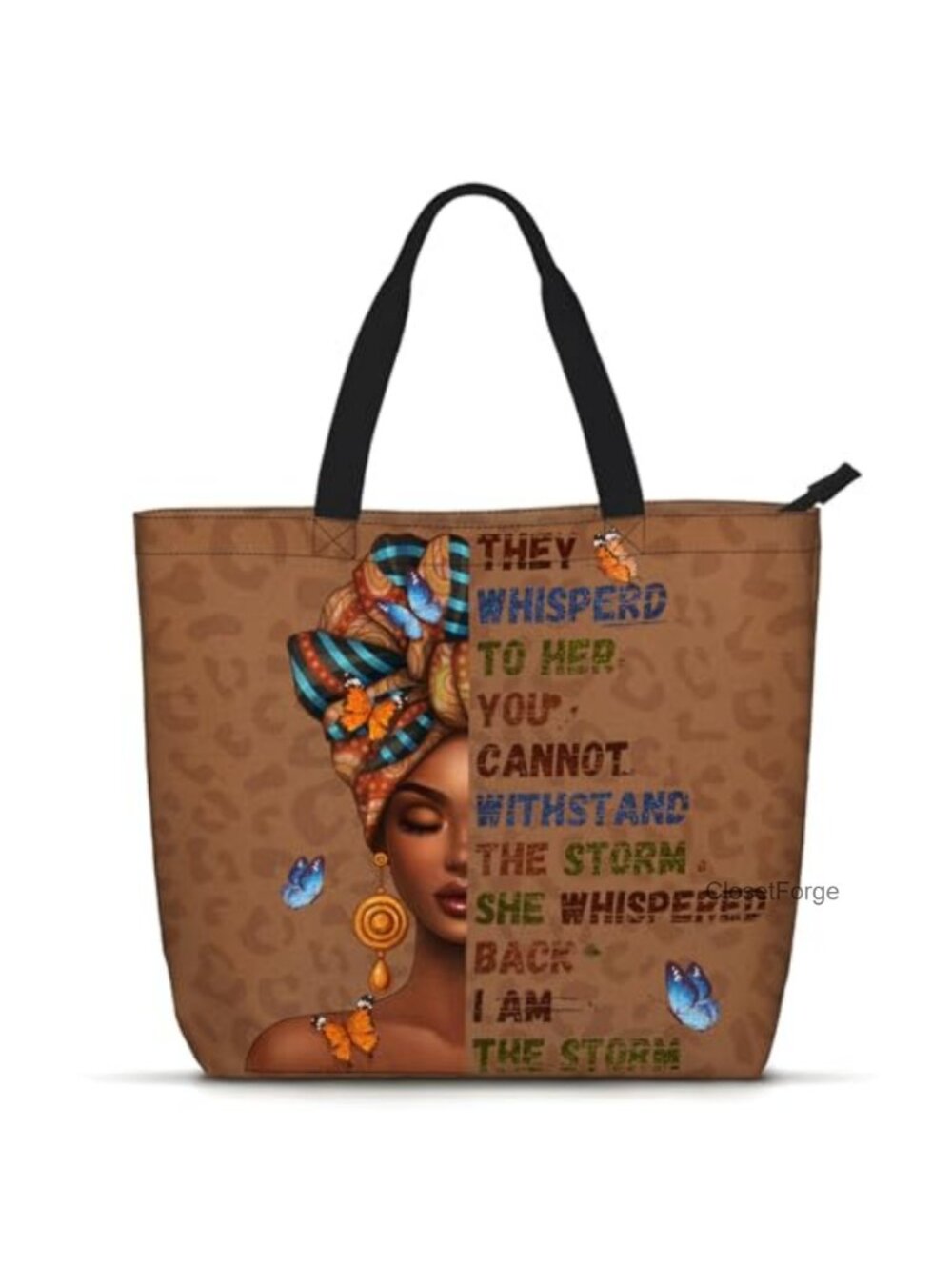 Women's Polyester Tote Bag with Shoulder Strap, Zip Closure, Waterproof, for
